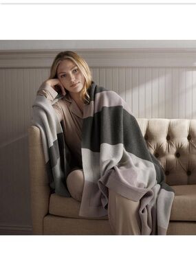 The Company Store 100% Cotton Knit Throw Blanket 50x70 NWT Gray Stripe